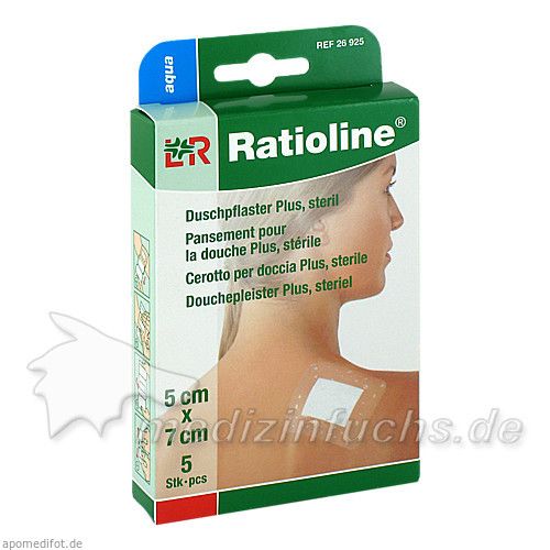 Ratioline aqua Duschpflaster plus 5x7cm steril, 5 ST