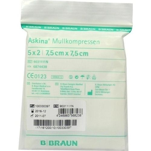 ASKINA MULLKOMPRESSEN 7.5X7.5CM steril, 5X2 ST