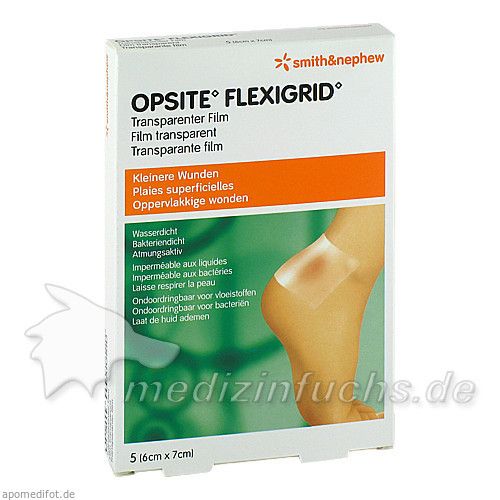 OpSite Flexigrid 6x7cm transp. wasserd. Verb. ster, 5 ST