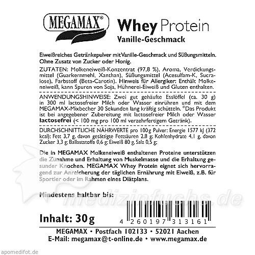 WHEYPROTEIN Lactosefrei Vanille Pulver, 30 G