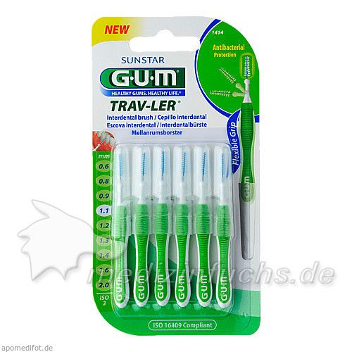 GUM TRAV-LER grün Tanne 1.1mm Interdental+6 Kappen, 6 ST